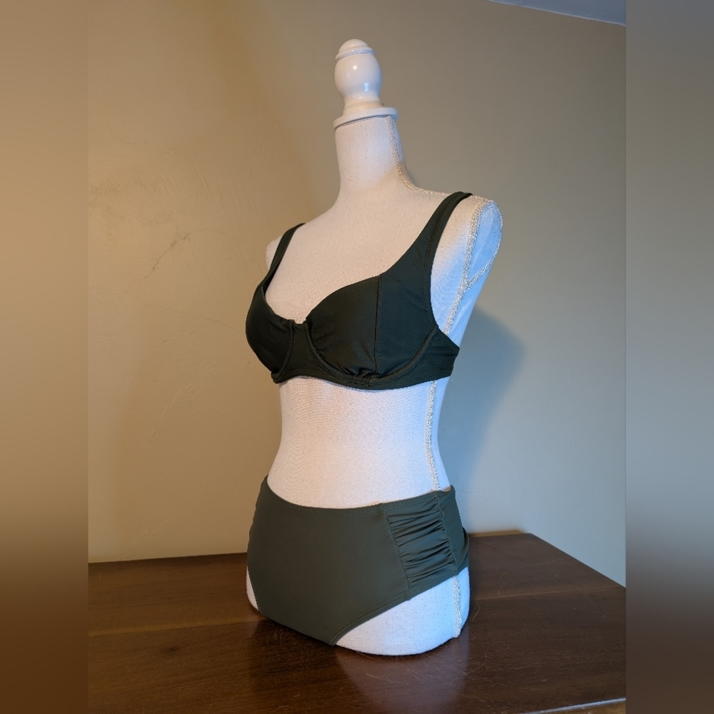 Kona Sol Ruched Army Green Bikini - Small Top, Medium Bottom - Picture 2 of 13